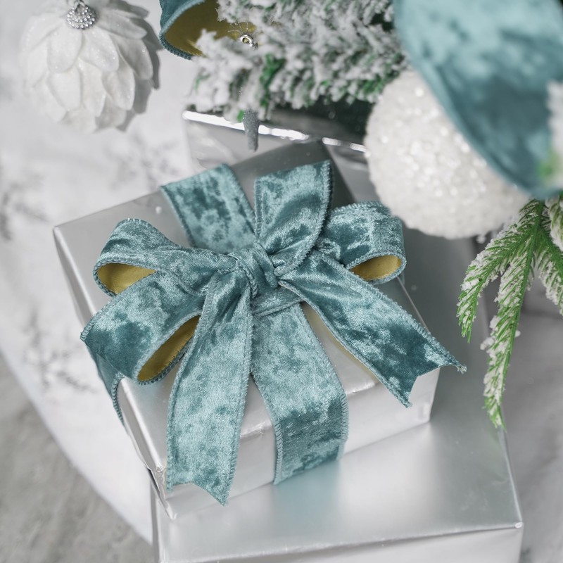 HUIHUANG Blue Velvet Ribbon Wired, 1.5 inch Steel Blue Christmas