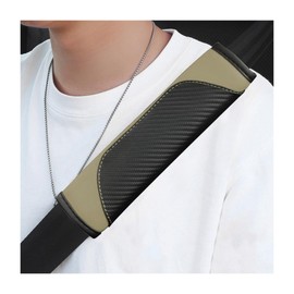 povtii 2 PCS Car Seat Belt Cover, Carbon Fiber Leather Auto Seat Belt Pads Cover, Safety Seatbelt Shoulder Strap Covers Protect Your Neck and Shoulder, Universal Car Accessories (Black+Beige)