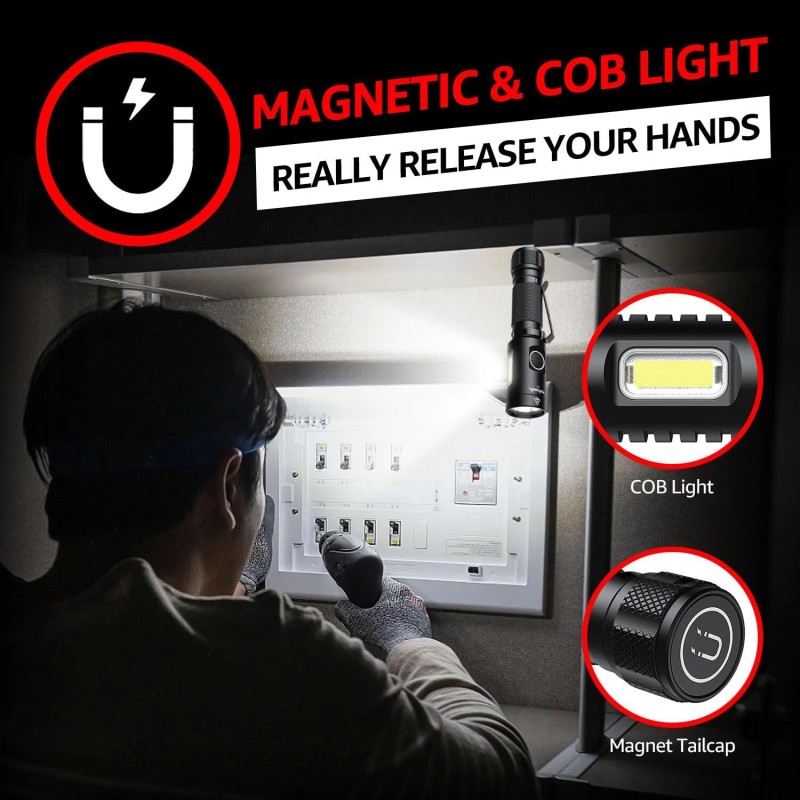 Axefury 2Pack, axefury A5 Magnetic LED Flashlight, Tactical Flashlight, Cob