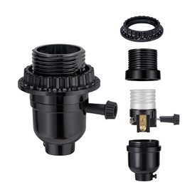 UL Listed E26 Light Socket, Threaded Lamp Socket Replacement with ON/Off Switch Medium Base Lamp Parts with Lamp Shade Ring Ring for Table lamp, Floor lamp, Light Fixture, Black 1-Pack