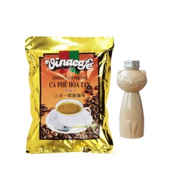 Vinacafe 3 in 1 Instant Coffee Mix, 20 Sachets plus 1pc Plastic Water Bottle, Cartoon Cute Cat Design Kawaii Resuable