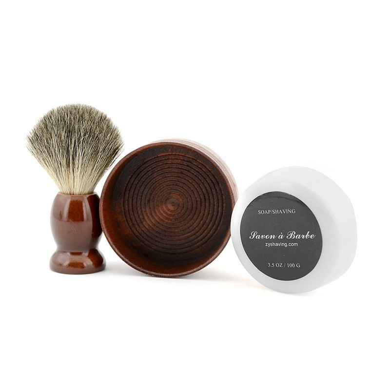 Pure Badger Hair Shaving Brush Natural Wood Mug Bowl Hand-Made