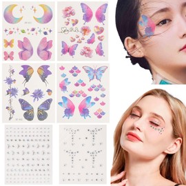Mayoii Butterfly Temporary Tattoos and Face Gems Stickers Kit for Women Glitter Butterfly (Butterfly-Star-2)