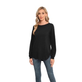 GRECERELLE Women's Long Sleeve Jumpers Lightweight Crew Neck Sweater Tops Casual Soft Knit Pullover for Ladies (Black, XL)