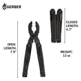 Gerber Multi-Tool with 12 Functions, Dual Force, Includes Holster, with One-Hand Opening and Frame Lock Latch, Total Length: 19.6 cm (Open) 1067406