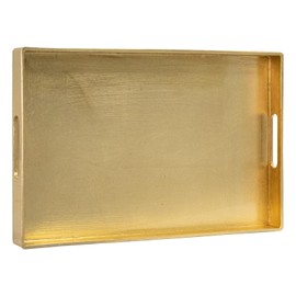 MAONAME Modern Gold Decorative Tray with Handles, Gold Leaf Serving Tray for Coffee Table, Rectangle Bathroom Decor Trays, 15.8" L x 10.2" W x 1.4" H