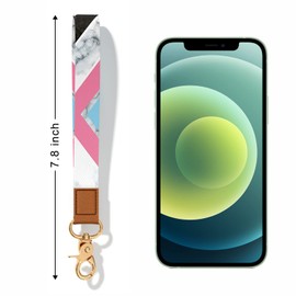 Hsxnam Wrist Lanyard Key Chain, Cute Wristlet Strap Keychain Holder for Women Men Keys ID Badges Phone Airpods, White Marble