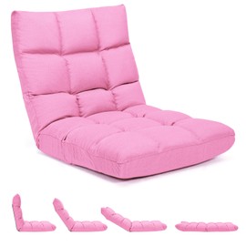 GORELAX Floor Chair with Back Support, 14-Poistion Adjustable Folding Gaming Chair Recliner, Meditation Chair with Steel Frame, Padded Lazy Sofa Chair for Adults, Kids (Pink)
