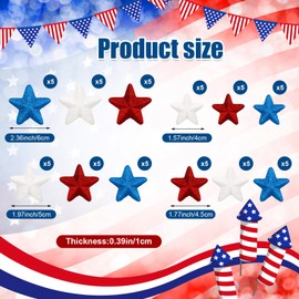 Halloscume 60 Pcs Independence Day Glitter Foam Vase Fillers Table Decor Foam Red Blue White Stars Filler Glitter Ornaments 4th of July Decorations Crafting Centerpiece Table Scatter, 4 Size
