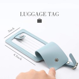 Kevancho 2 Pack Leather Luggage Tags for Men Women Suitcase Tags Luggage Tote Bag ID Tags with Full Back Privacy Screen for Carnival Travel Accessories (Sky Blue)