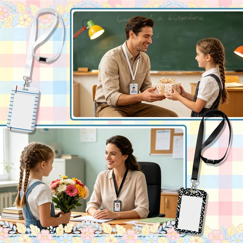 6 Pack Teacher ID Badge Holder with Lanyard, Cute Retractable