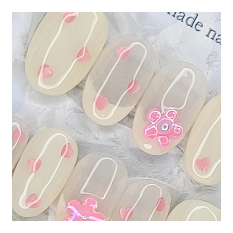 Milky Heart Handmade Nail Tips - Square S / 밀키