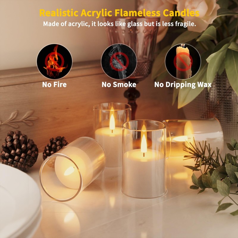 VIODAIM 12Pack Flickering Flameless LED Candles with Timer, Battery Powered
