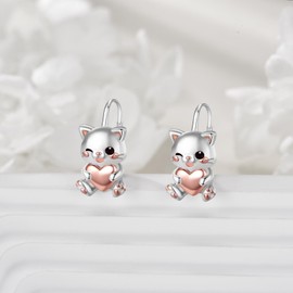 Cat Hoop Earrings 925 Sterling Silver Cat Earrings for Women Gift Cute Animal Huggie Earrings