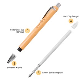 LAOYE Viel Erfolg Ballpoint Pen Bamboo with Clover Leaf Engraving – Sustainable Gift Exam Gift, Leaving Gift, New Job Gift – Good Luck (Blue Writing)