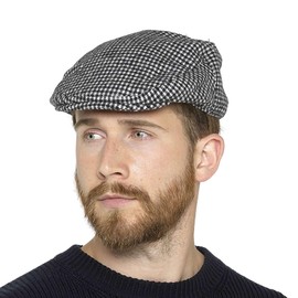 Men's Traditional Style Flat Cap Peaked Hat with Quilted Lining - Black/White Check M/L
