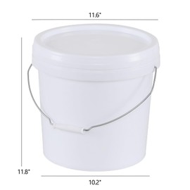 Rinboat 4 Gallon Plastic Food Storage Bucket with Metal Handle, Food Grade Round Pail with Lid, White, 4 Packs