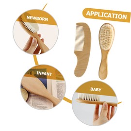 Kisangel Hair Brush Set Natural Wooden Comb and Wool Brush for Gentle Newborn Hair Care Lightweight and Portable for Home Travel Use