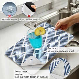 Cohoo Home Drawer and Shelf Liners for Kitchen Cabinet Non Adhesive, 24in ×11.8FT Non Slip Cabinet Liners for Shelves, Drawer Paper Cupboard Strong Grip Bathroom Waterproof Washable Thick Blue Stripe