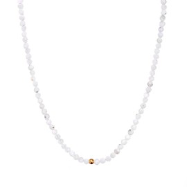 BERGERLIN Genuine Natural Stone Necklace with 925 Sterling Silver Pearl or Gold-Plated Pearl - Filigree Chain with Clasp and Certification of Authenticity, Pearl, Moonstone