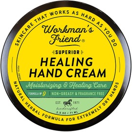 Workman's Friend Crema de manos curativa superior, hidratante intenso, cura la piel agrietada y seca, 2.5 onzas