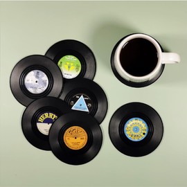 Somisgarden Vintage Vinyl Record Coasters 6-Piece Set - Non-Slip Absorbent Drink Coasters, Ideal Gift for Music Enthusiasts & Retro Decor (M2)