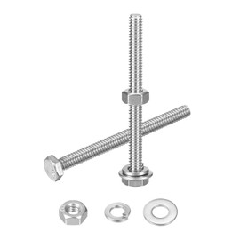 sourcing map 5 Set Hex Head Nuts and Bolts Assortment Kit, 304 Stainless Steel 1/4-20 x 3" Hex Head Bolts with 1/4" Nuts and Washers for Construction, Machinery Manufacturing