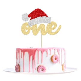 1 decoración para tarta de Navidad con purpurina, sombrero de Papá Noel, decoración para tarta de primer cumpleaños para invierno, Navidad, primer cumpleaños, baby shower, suministros para fiestas