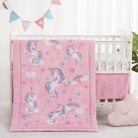 Viviland 3 Pieces Baby Bedding Set for Boy Girls, Baby Bedding Set for Newborn, Infant & Toddler - Unicorn
