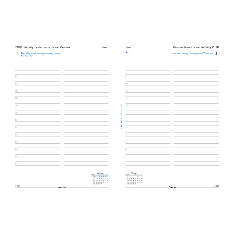 Filofax 2018 A5 Day per Page Refill, 5 Languages, 8.25