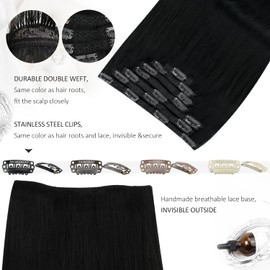 Moresoo Clip-In Real Hair Extensions, Salon Quality Soft Straight Hair, 50 cm, 7 Pieces, 150 g, Clip-In Extensions, #1 Jet Black, Easy to Wear, Solid and Durable, 20 Inches