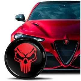 SkinoEu Compatible with Alfa Romeo Emblem Badge Bonnet/Boot 74 mm for Giulietta 940 MiTo 156 147 159 GT Brera Spider 939 Black Red Skull EA 4
