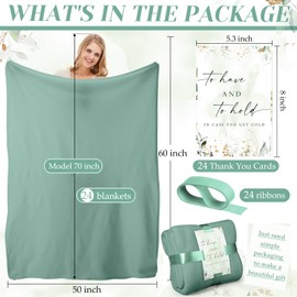 Buryeah 24 Pack Wedding Fleece Throw Blanket Bulk 50 x 60 Inch Soft Lightweight Fleece Blanket with Thank You Cards and Ribbon for Wedding Sleepover Spa Slumber Favors Gifts (Lake Blue)