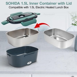 SOHIDA 1.5L Stainless Steel Inner Container with Cover, Single Compartment, Removable Replacement Tray, Easy to Clean, Dishwasher Safe (Only for 1.5L Electric Lunch Box)