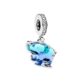 BEEUVIP Blue Murano Glass Elephant Dangle Charm 925 Sterling Silver Bead for Charm Bracelets and Necklaces,Jewelry Gifts Women