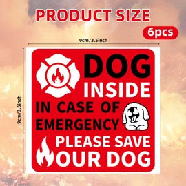 6 Pack Pet Alert Safety Fire Rescue Sticker, 3.5x3.5 Inch Waterproof Strong Adhesive Dog Inside in Case of Emergency Pets Sticker for Home Window Door Fireman Pet Finder