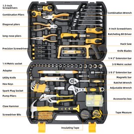 CRESOLVIA 199 Piece Home Tool Set Basic Household Auto Repair Tool Set with Plastic Toolbox Storage Case Pliers Wrench Combination General Hand Tool Kit for Men Women Home DIY Car Maintenance Toolbox