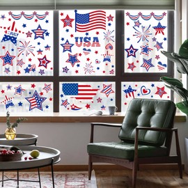 9 Sheets Patriotic Window Clings 2025 4th of July Window Decorations USA Window Decals Independence Day American Flag Window Stickers for School Home Party Glass Mirror Decoration