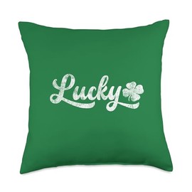 Lucky Green Shamrock Retro St Patricks Day Throw Pillow