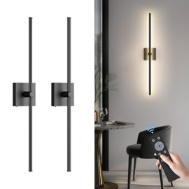 Battery Operated Wall Sconce with Remote Control, 10000mAh Dimmable Wall Sconces Set of Two, 2700K-6500K Adjustable, Rechargeable LED Wireless Wall Lights for Bedroom, Living Room, Black, 32 Inch