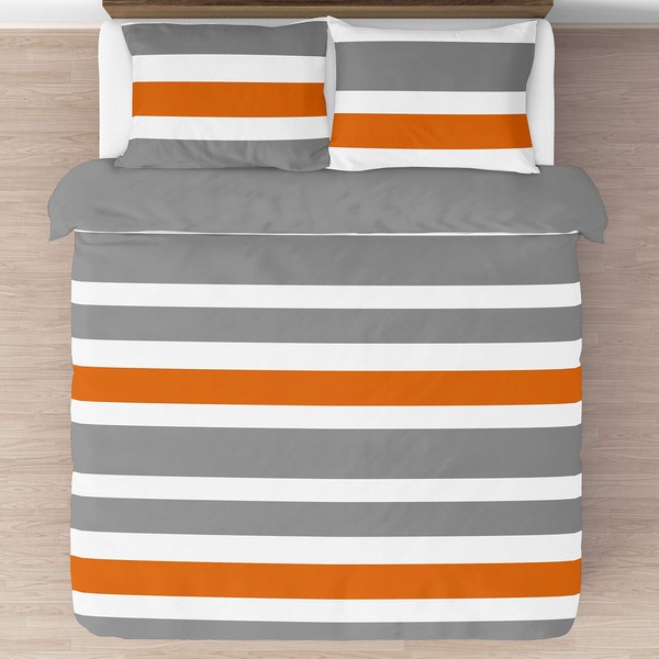 Gray, Orange and White Childrens, Teen 3 Piece Full/Queen Boys Stripe Bedding Set Collection