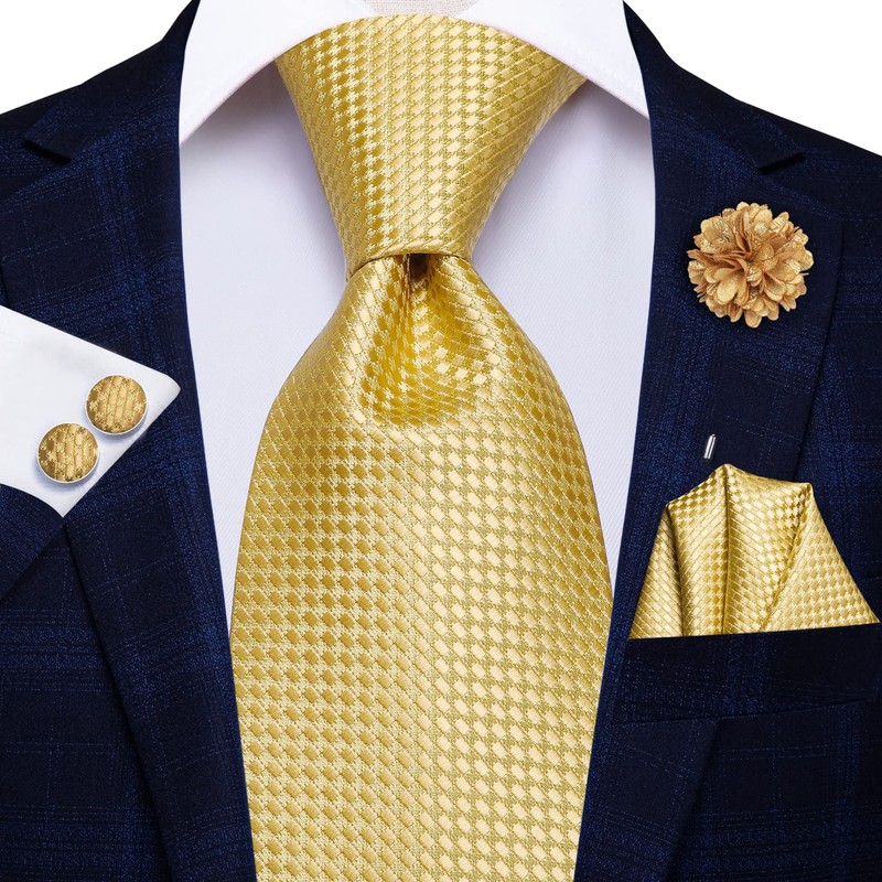 Hi-Tie Silk Men's Tie and Pocket Square Cufflinks Lapel Pin
