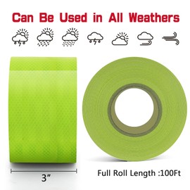 Roartisa 100ft Reflective Tape, Waterproof High Visibility Warning Safety Adhesive Tape Outdoor Reflective-Stickers, Safety Reflective Strip (4 in, Fluorescent Green)