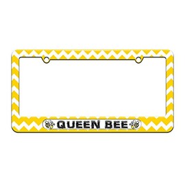 GRAPHICS & MORE Queen Bee - Bumble Bee - License Plate Tag Frame - Yellow Chevrons Design