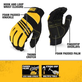 DEWALT DPG201XL Synthetic Leather Performance Work Glove – X-Large – Foam Padded Palm, Abrasion Resistant, Hook & Loop Closure