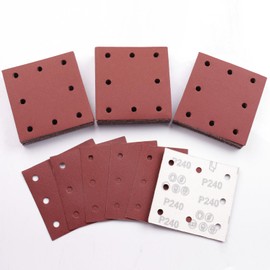 Sruhrak 110x115mm Sandpaper, 50 Pieces Sanding Sheets Hook and Loop Sanding Pads 240 Grits Rectangular Sander Paper Set for Bosch Electric Sander Polishing, Rust Removal