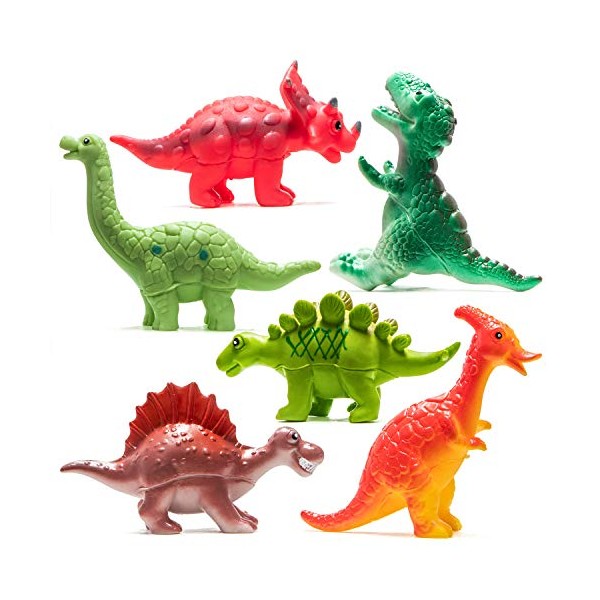 Prextex Dinosaur Bath Toys for Toddlers & Babies, 0-12 Months - Fun and Cute Colourful Bathtub Water Squirt Toys - Dinosaur Toys Party Favours - 6 Piece Set