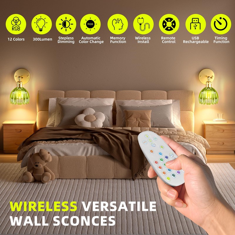Battery Operated Wall Sconce with Remote Control, Wireless Wall sconces