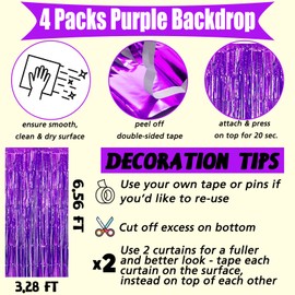 4 Pack Purple Fringe Curtain Backdrop, 3.2Ft x 6.6Ft Metallic Tinsel Foil Fringe Streamers Curtains for Photo Booth Birthday Wedding Baby Shower Party Bridal Bachelorette New Year’s Decorations