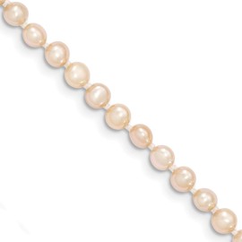 Bonyak Jewelry 14k 3-4mm Pink Near Round Freshwater Cultured Pearl Necklace in 14k Yellow Gold
